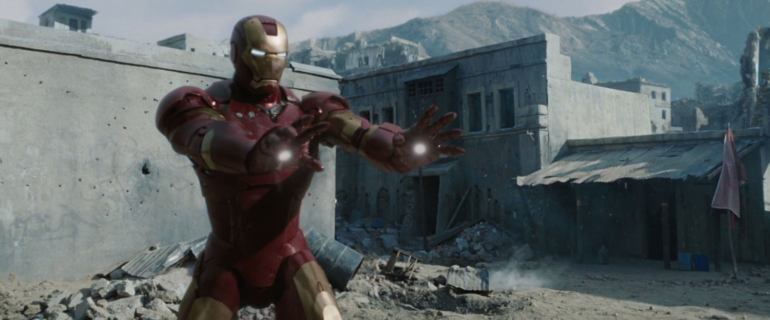Iron Man in a defensive posture in the town of Gulmira.