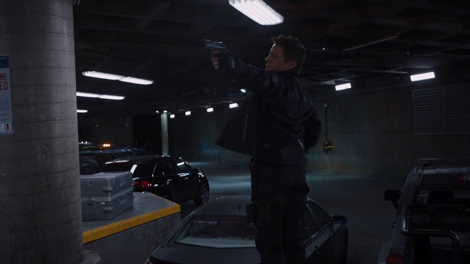 Hawkeye at the interior of the Joint Dark Energy Mission loading dock.