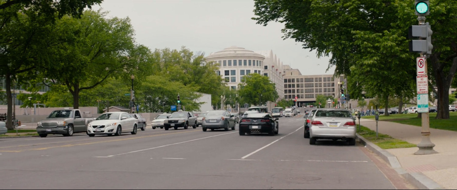 A busy Washington DC street.