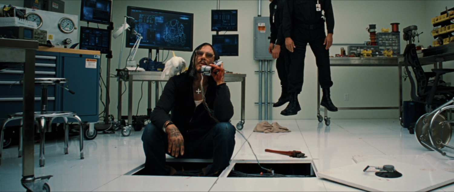 Ivan Vanko in Hammer Industries server room.