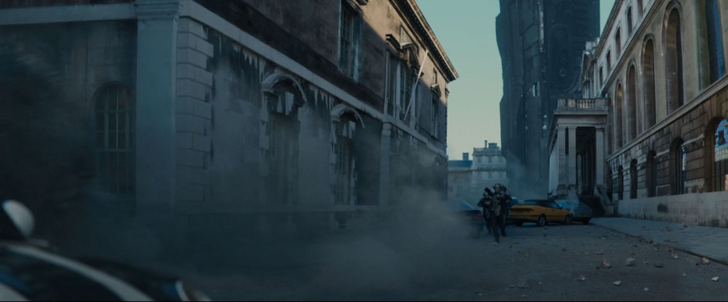 Dark elves run between two buildings at University of Greenwich.