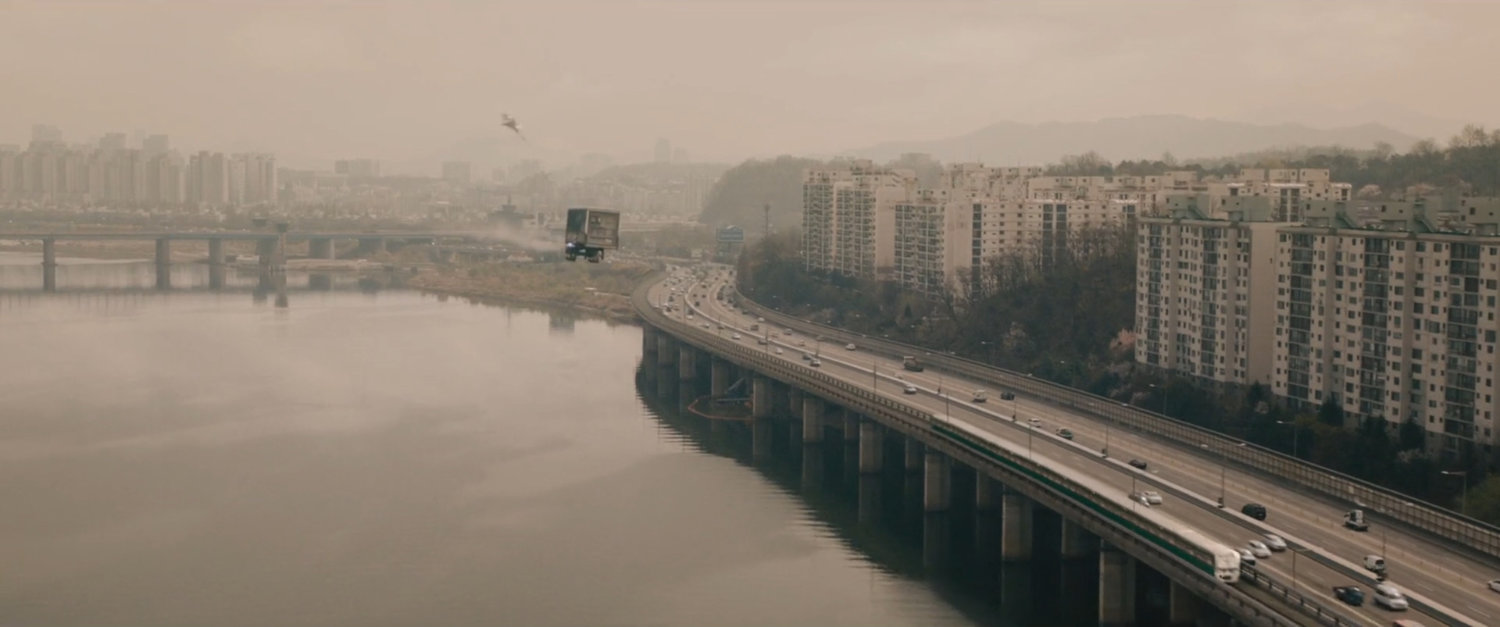 Aerial view of Han river and expressway.