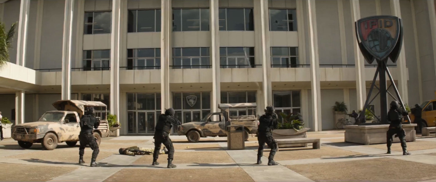 Four terrorists outside the IFID offices in Lagos.