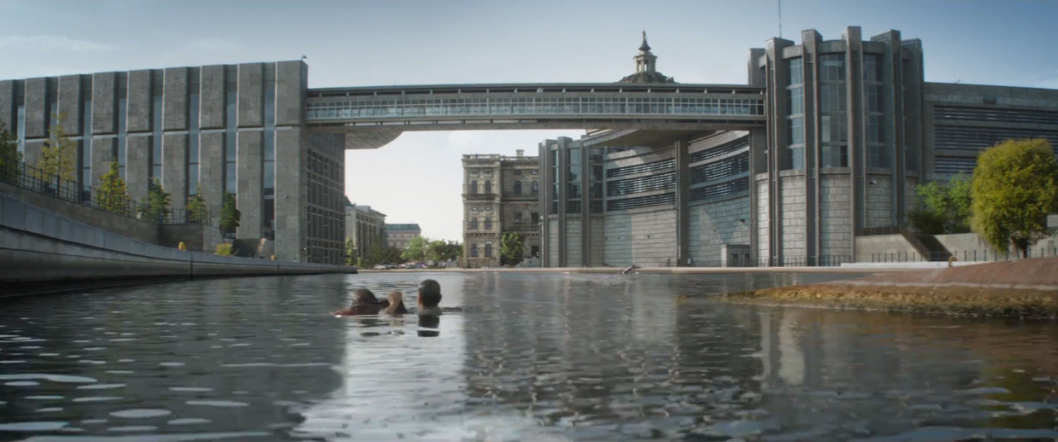 Captain America and Bucky Barnes in river outside Joint Counter Terrorist Centre.