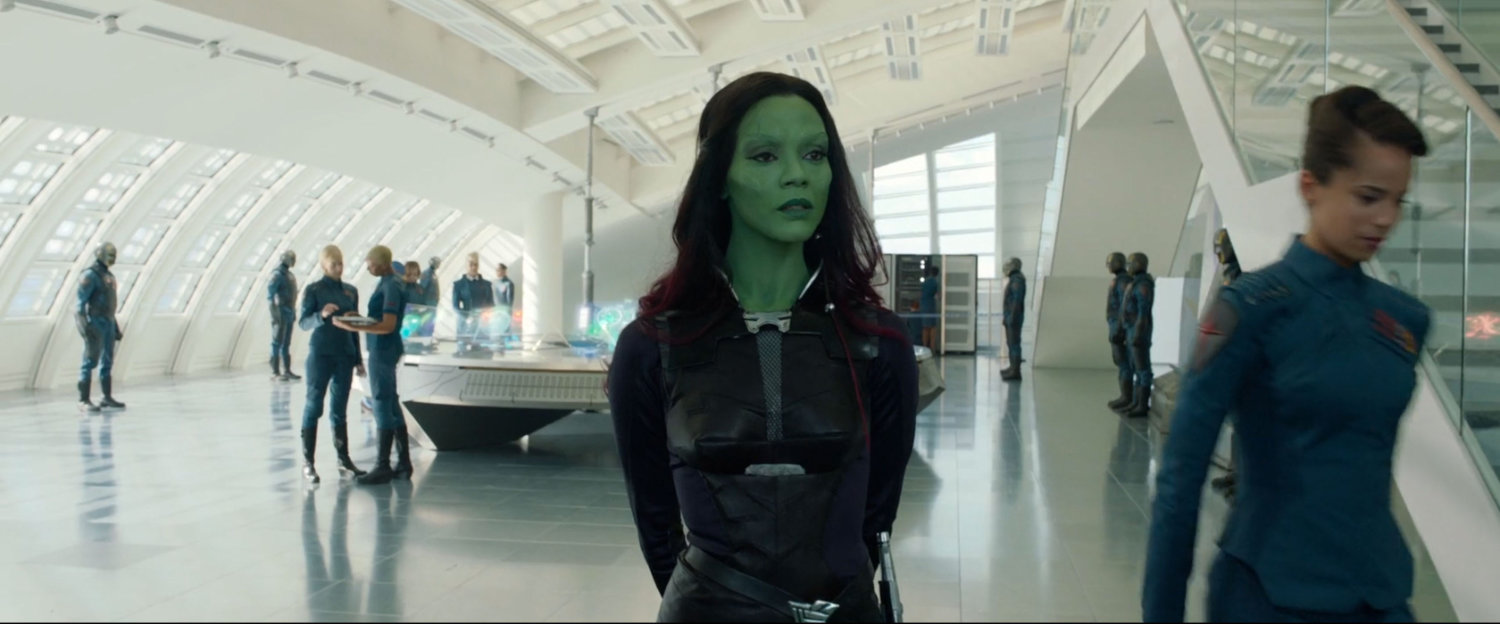 Gamora inside of NovaCorps headquarters.