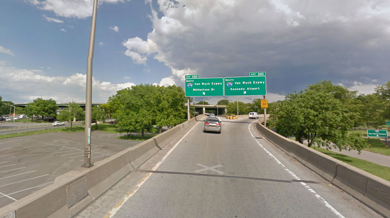 Google street view of Long Island Expressway signage as seen in shot.