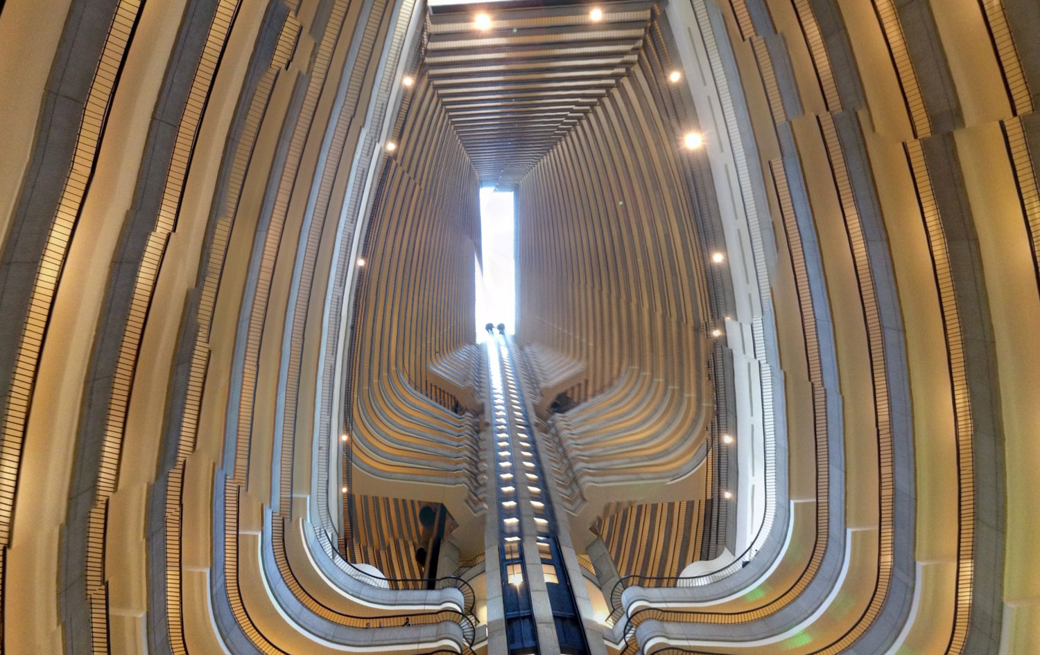 Street view looking up into Marriott Marquis atrium.