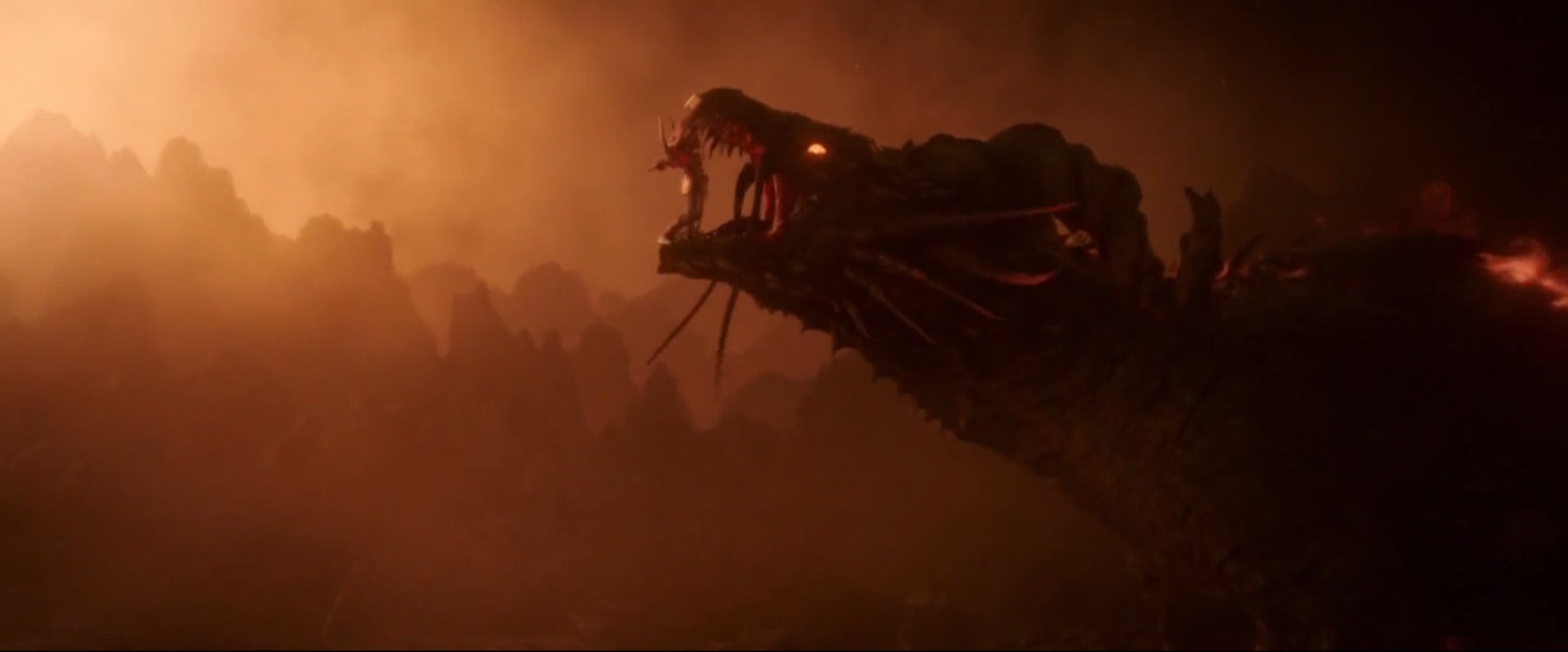 Thor fighting a dragon in Muspelheim.