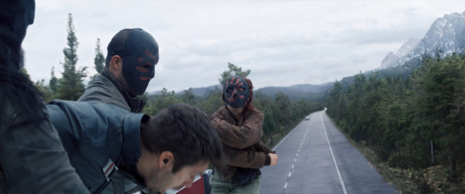 Bucky and Flag Smashers fight atop truck on German interstate.