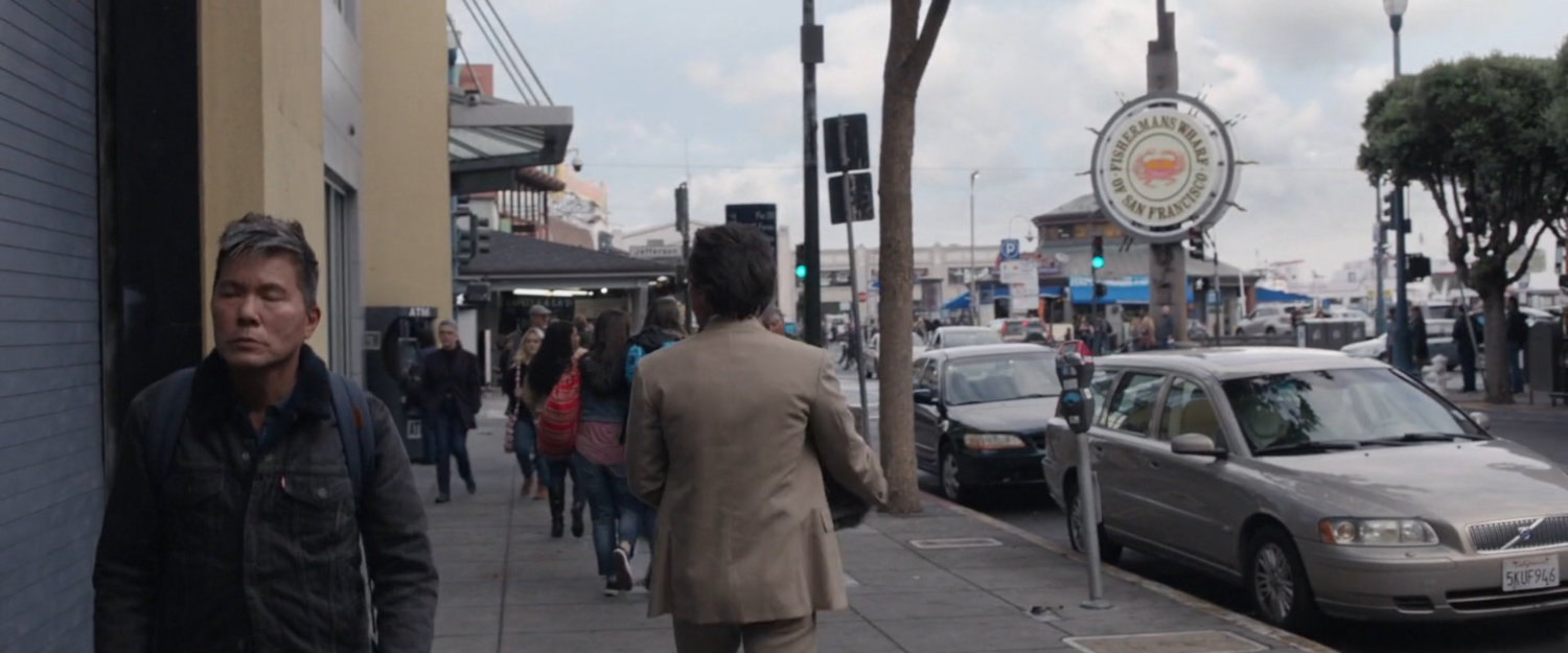 Sonny Burch on sidewalk heading towards Embarcadero.