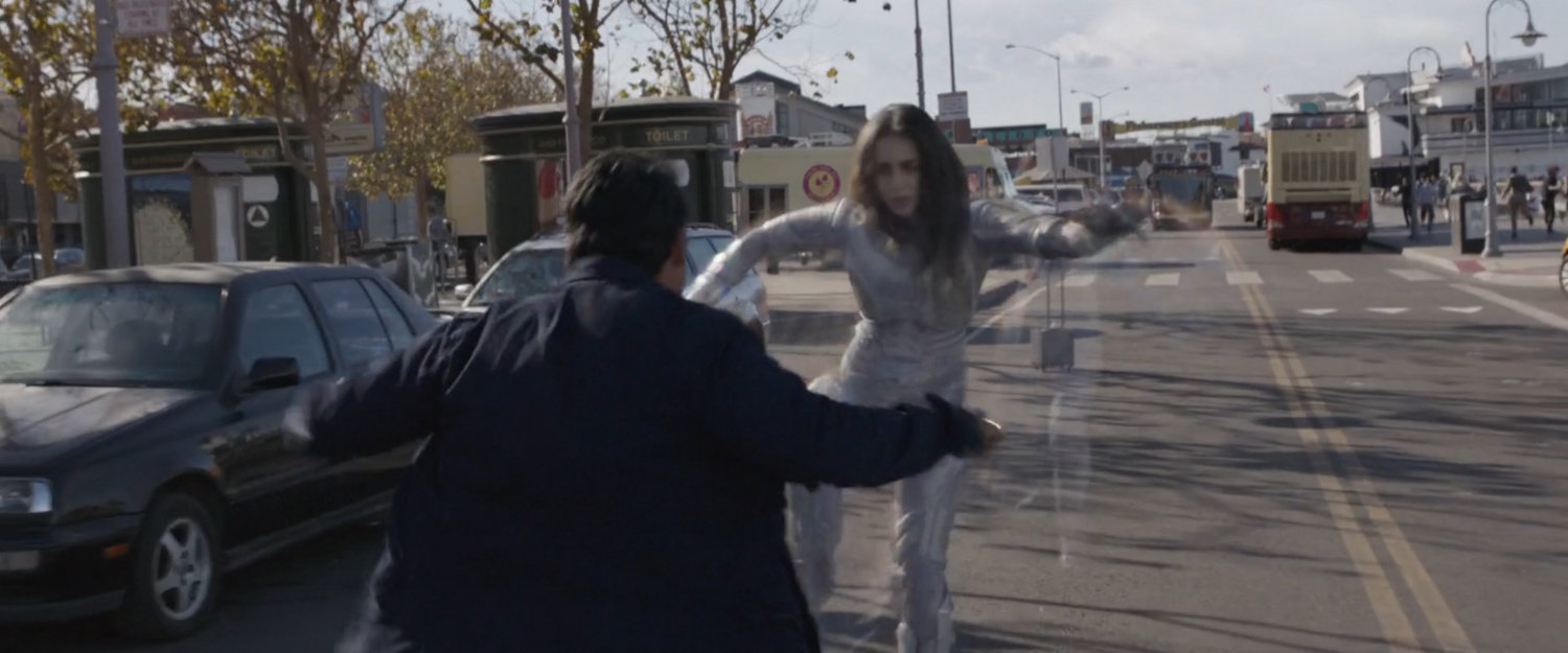 Luis tries to stop the Ghost at the Embarcadero.
