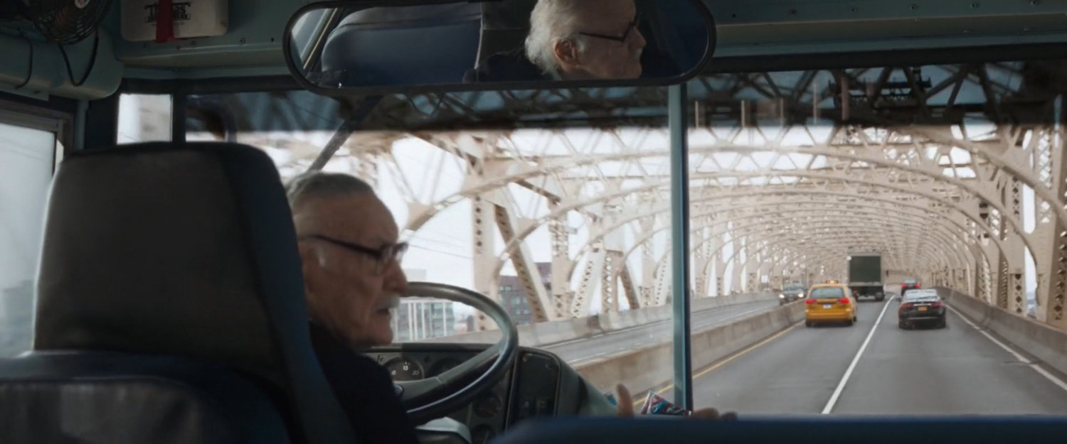 Stan Lee cameo as bus driver of school bus.