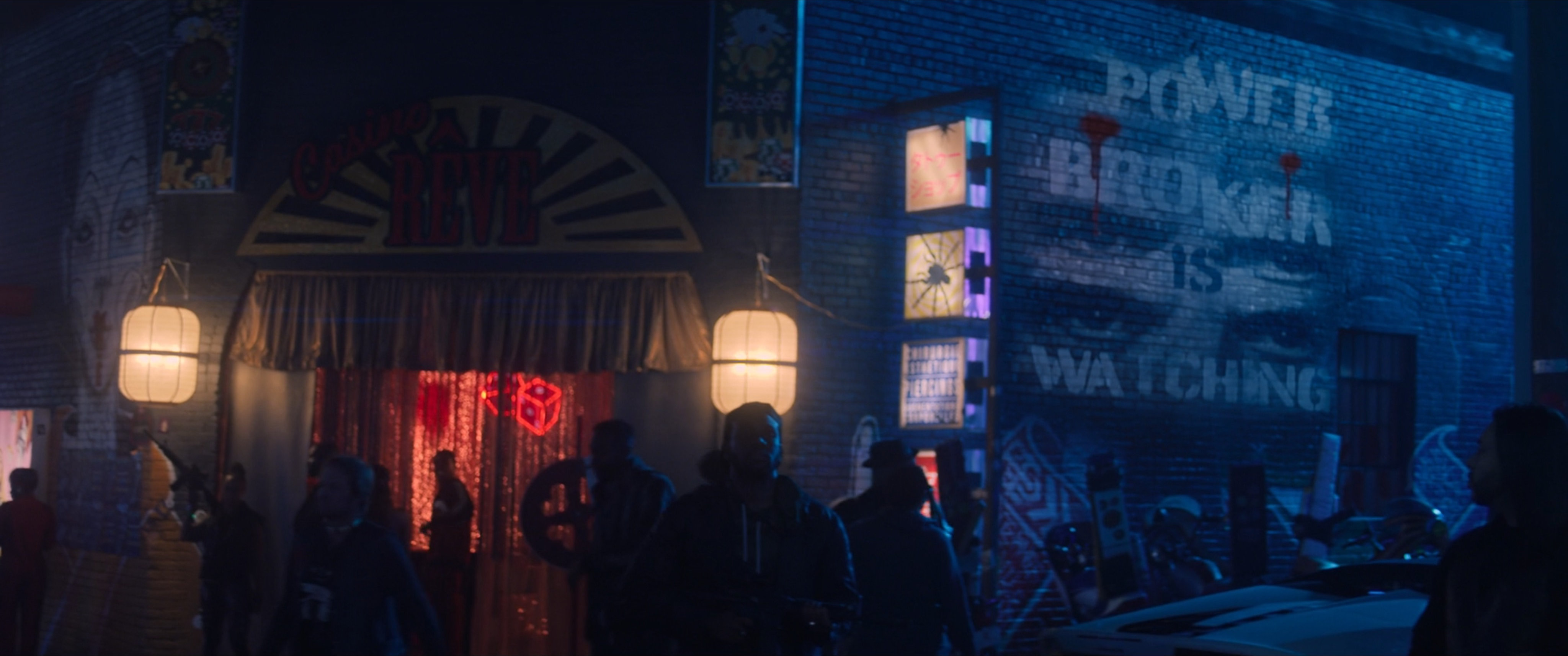 Exterior of club and graffiti in ow-town in Madripoor.