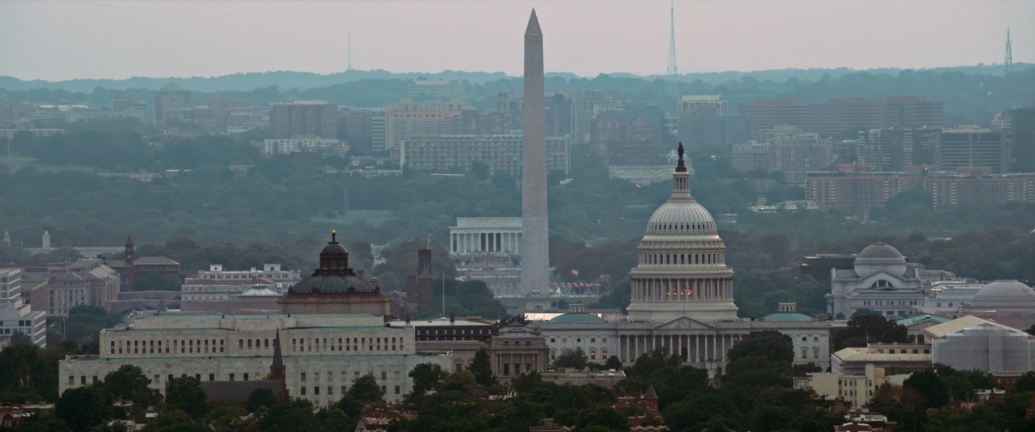 The United States Capitol and Washington and Lincoln monuments in Washington DC.
