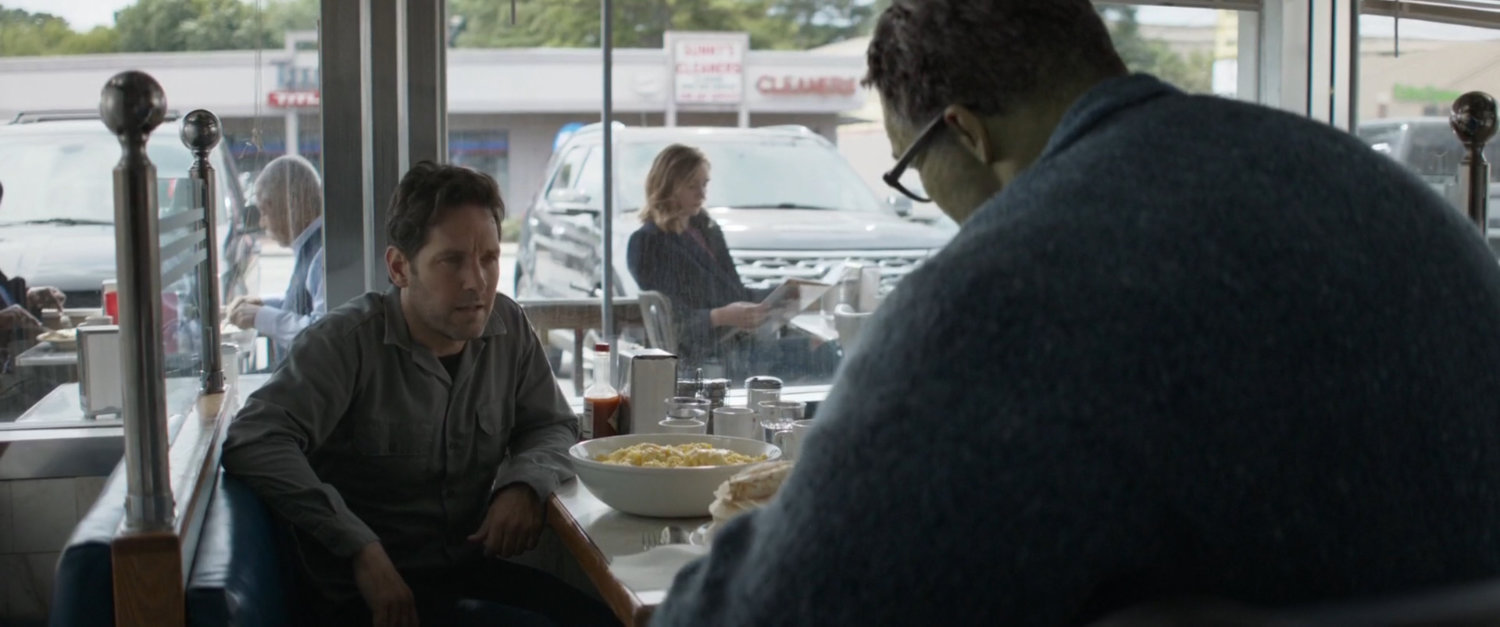 Scott Lang and Smart Hulk in a small diner.