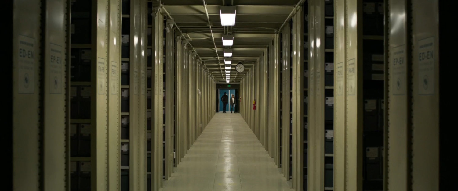 Nick Fury and Vers in the underground records area of Project Pegasus.