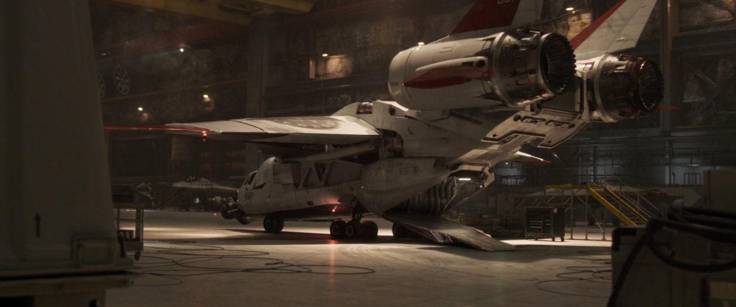 A quadjet parked in the Project Pegasus hangar.