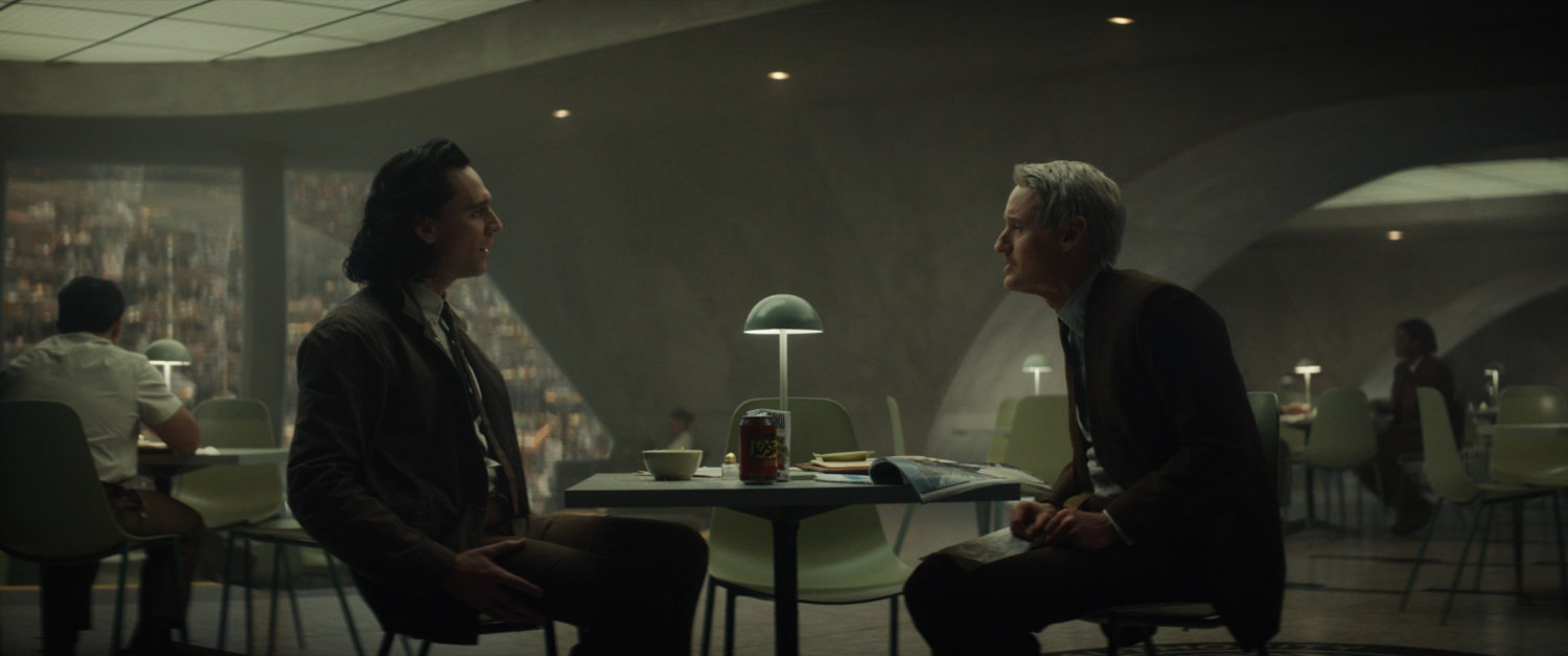 Mobius and Loki in the TVA Cafeteria.
