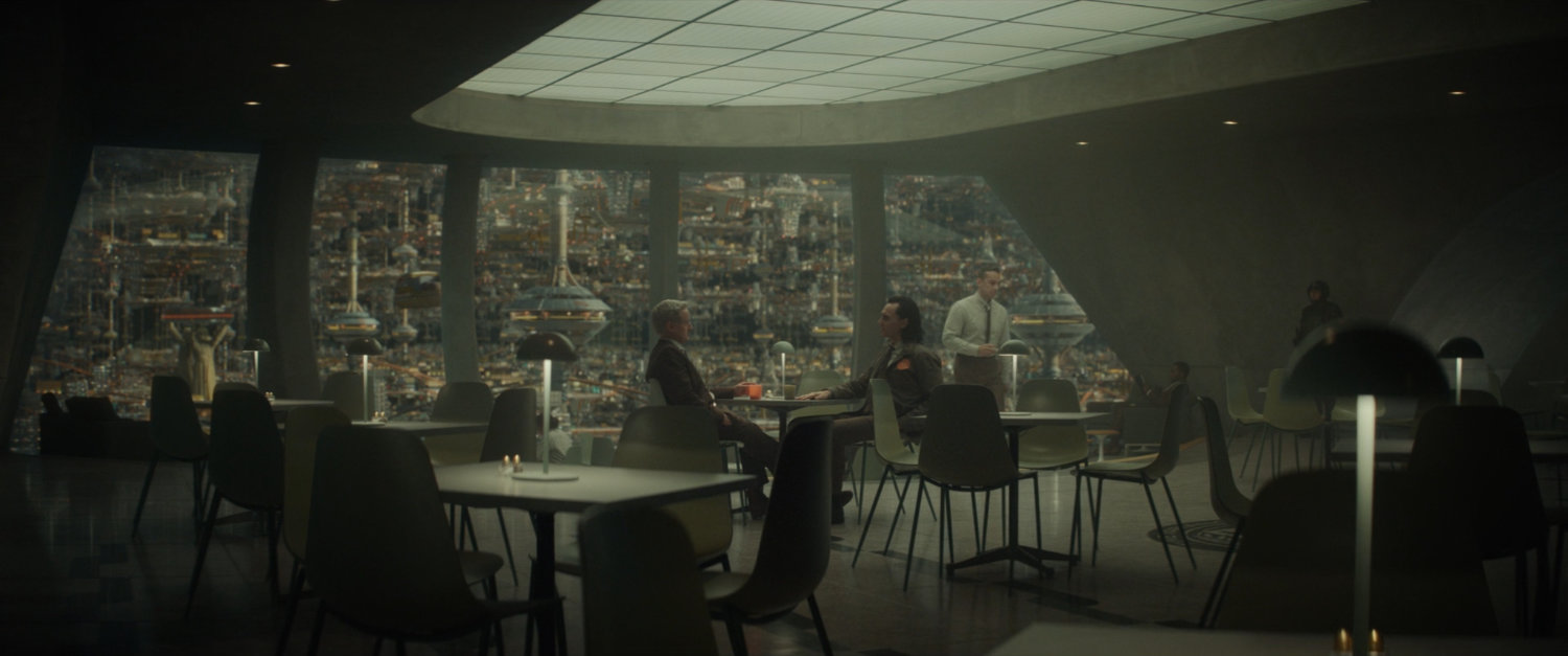 Mobius and Loki in the TVA Cafeteria.