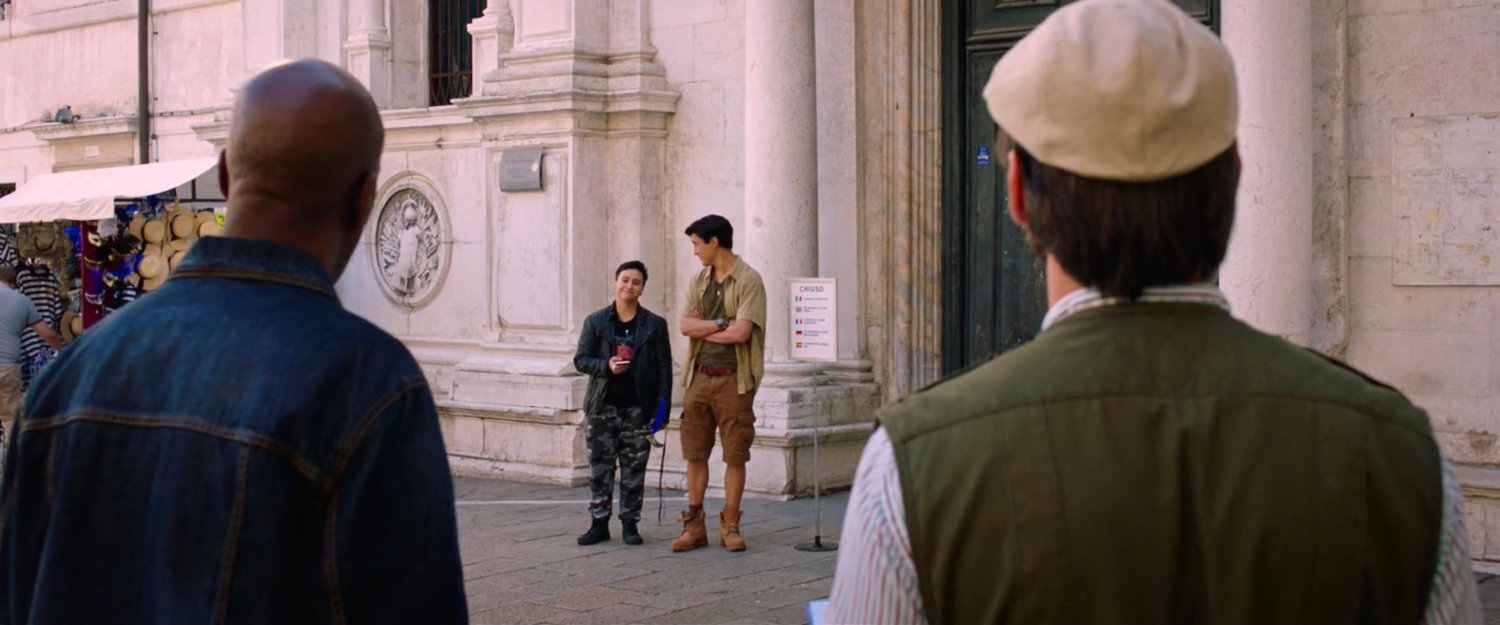 Two students in front of the closed DaVinci Museum.