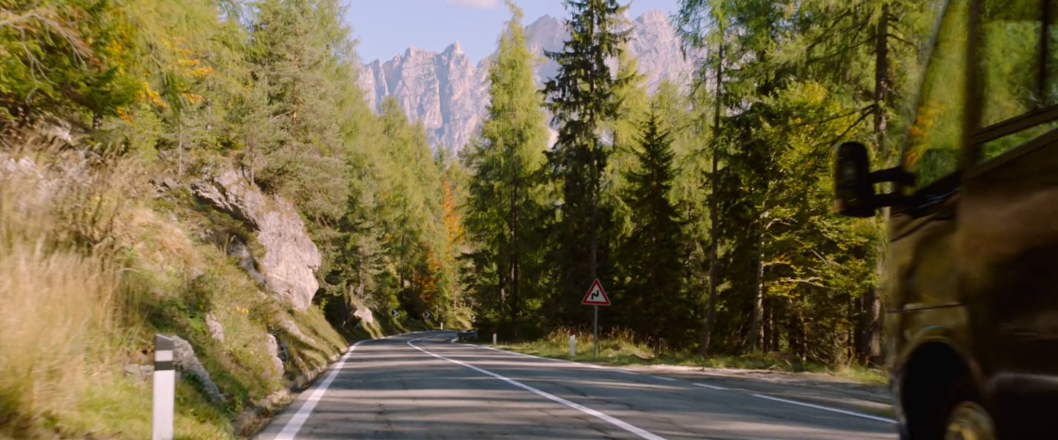 A forested mountain road.