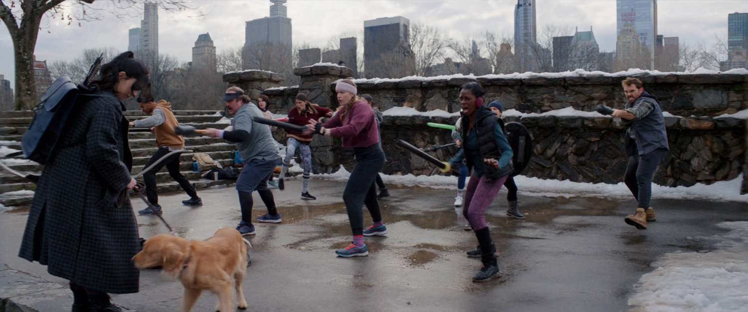 Kate with the LARPers practicing in Central Park.