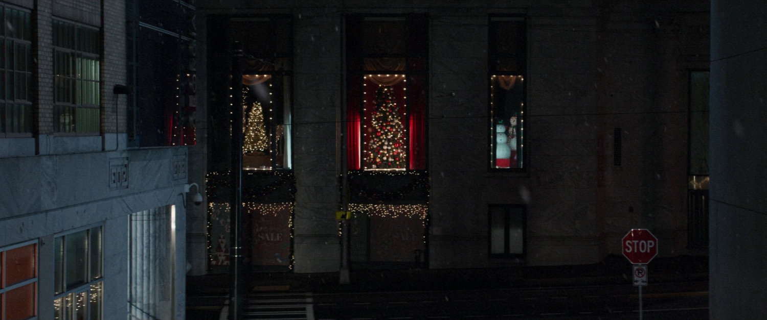 High angle view of dark alley.