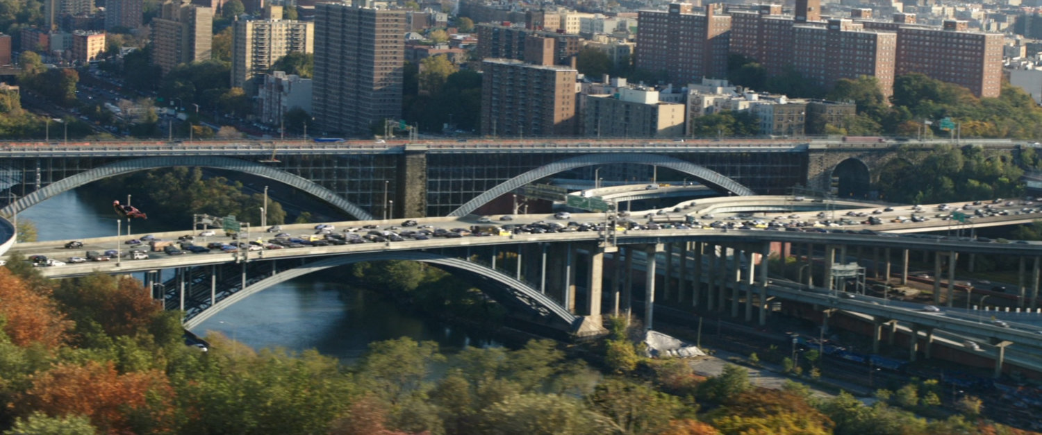 Aerial view of the Alexander Hamilton Bridge.