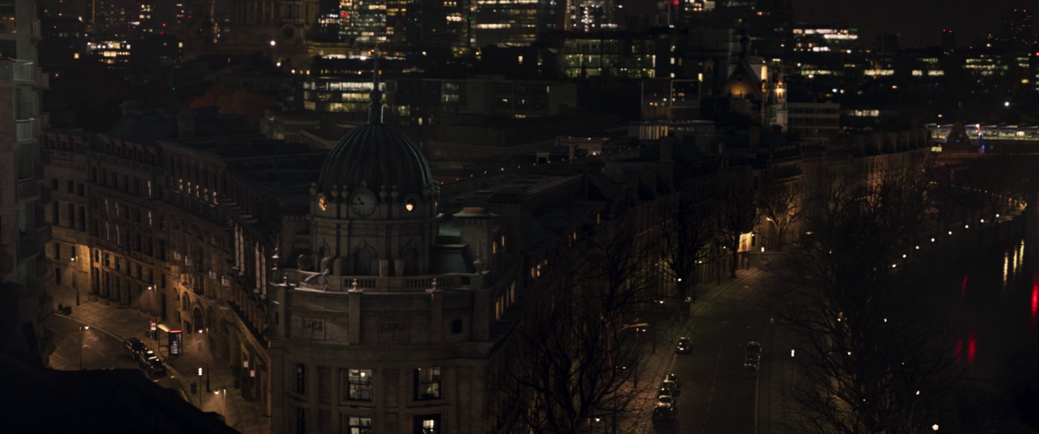 Aerial view of domed building on a London street.