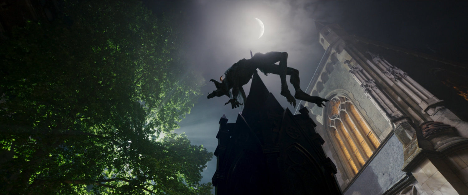 Demonic jackal skewered on weather vane atop London church.