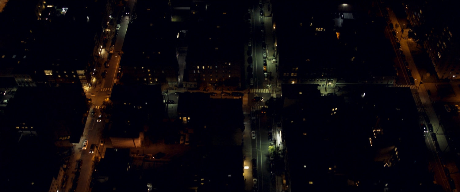 Nighttime aerial view of Jersey City.