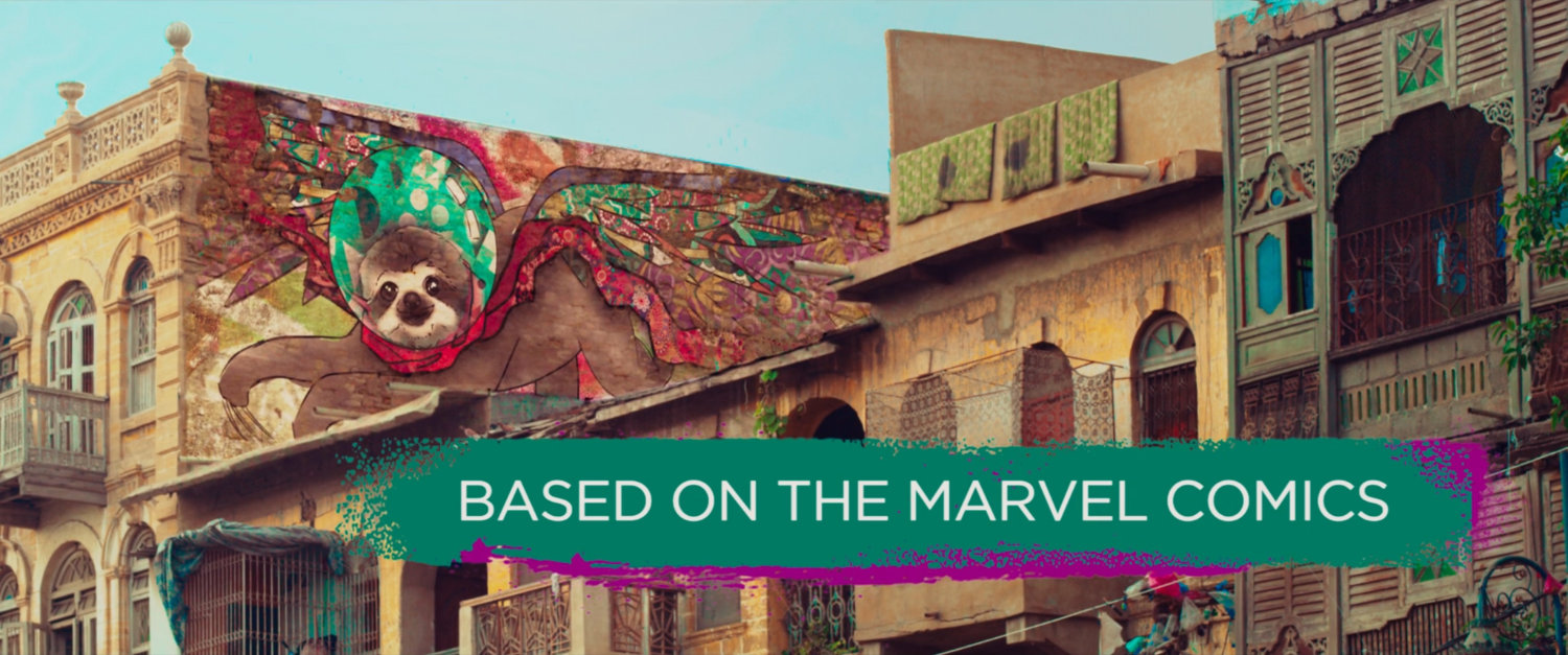 Ms Marvel end credit screen: Buildings (Text: Based On The Marvel Comics)