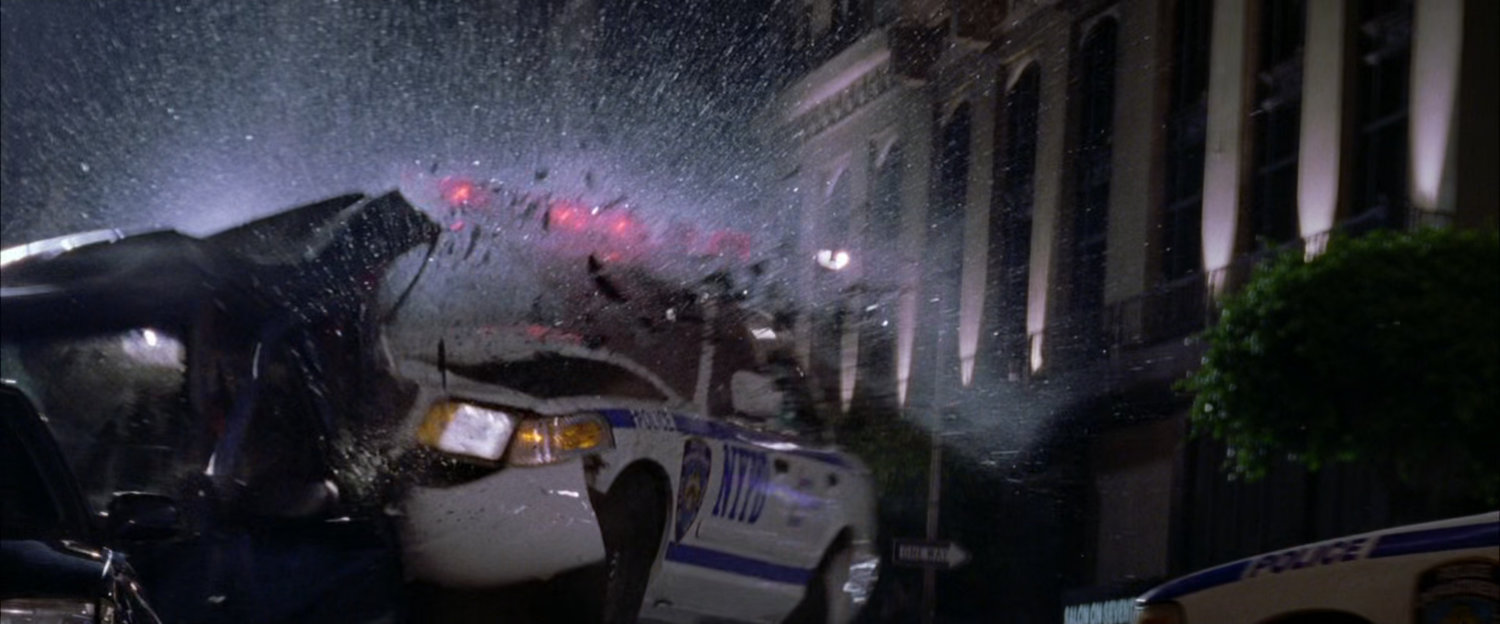 NYPD police car accident during chase.