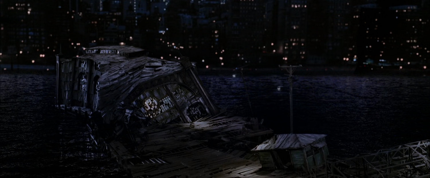 Abandoned pier at night.