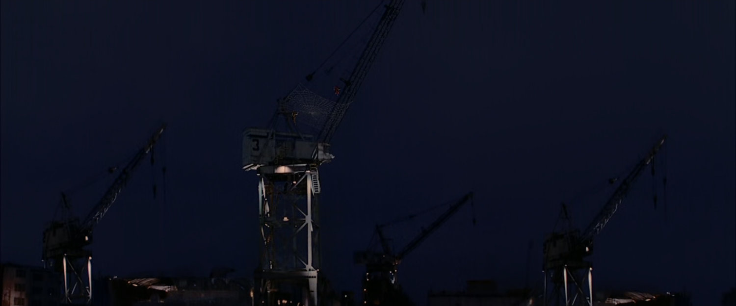 Cargo cranes on New York pier.