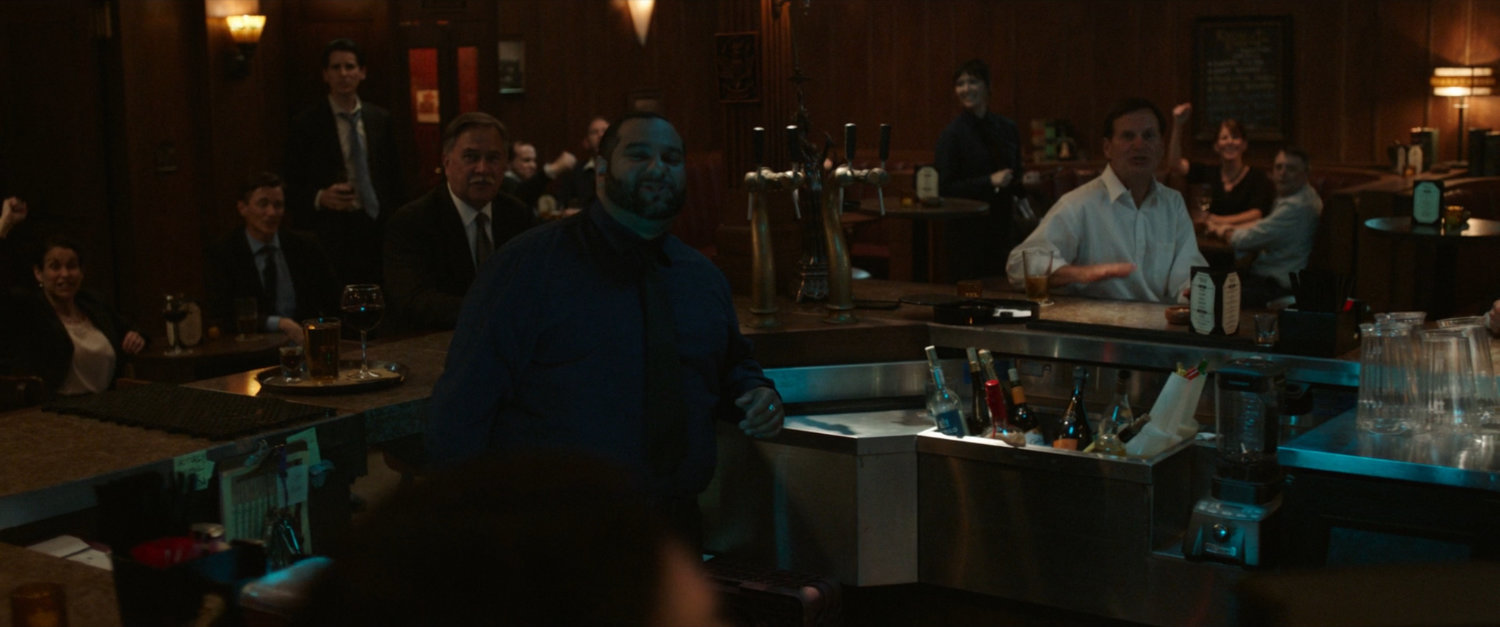 The bartender and customers in the Legal Ease Bar & Grill chant She-Hulk's name.