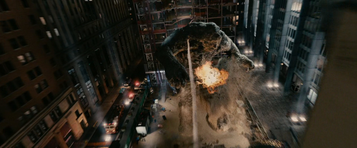 A giant sandman is shot by explosives.