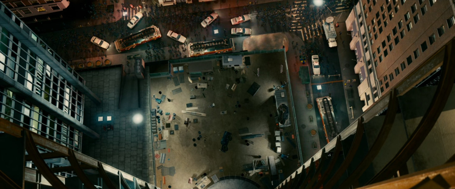 Aerial view of chaos at construction site.