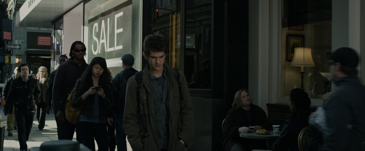 Peter Parker on sidewalk near 38th Street in New York.