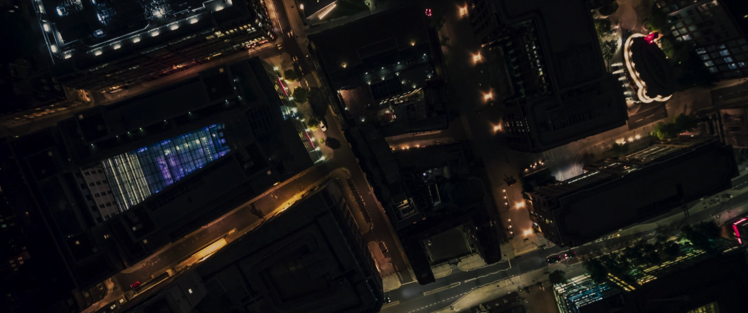 Nighttime aerial view of Moscow.