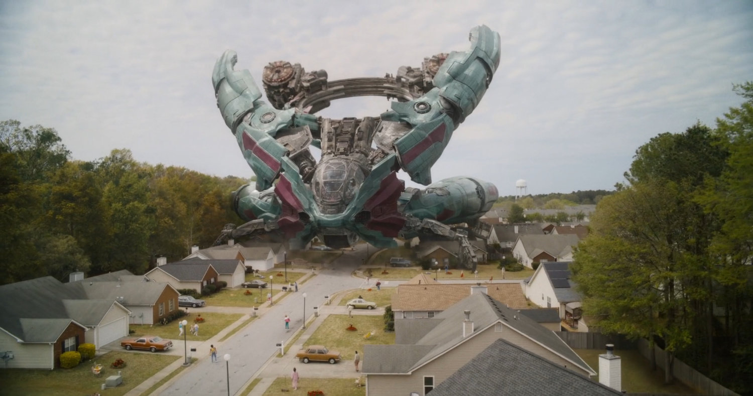 The Bowie landing in a Counter-Earth suburban neighborhood.