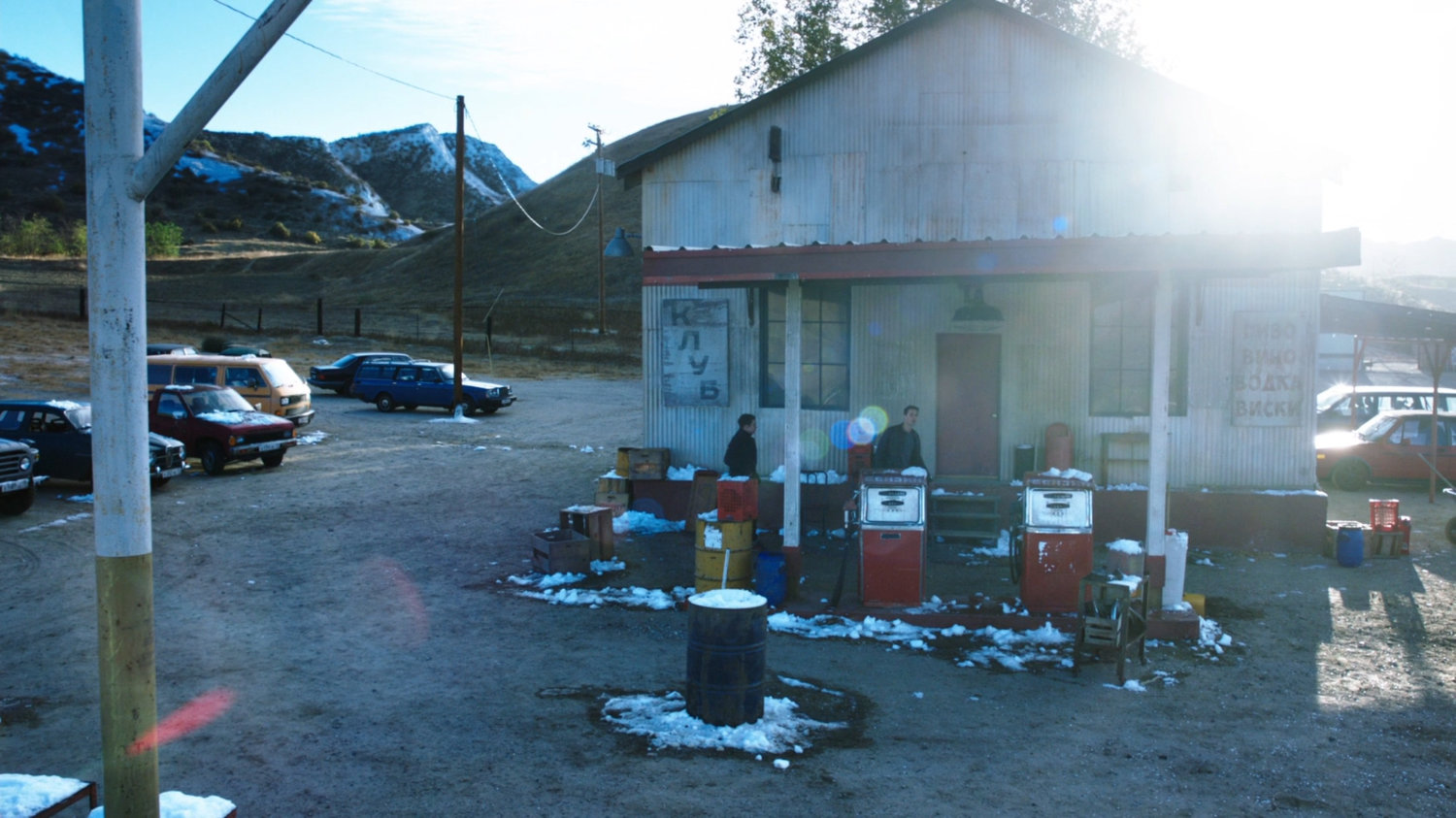 Fitz and Ward outside a Caucasus Mountain bar/club.