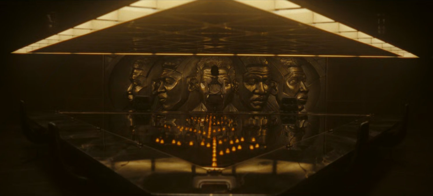 Loki inside a past version of the TVA War Room.
