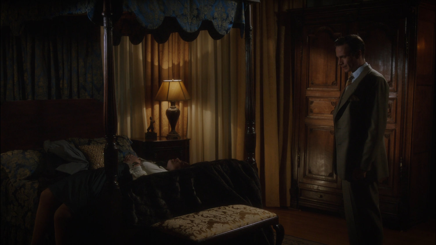 Peggy and Jarvis in bedroom of Stark Penthouse.