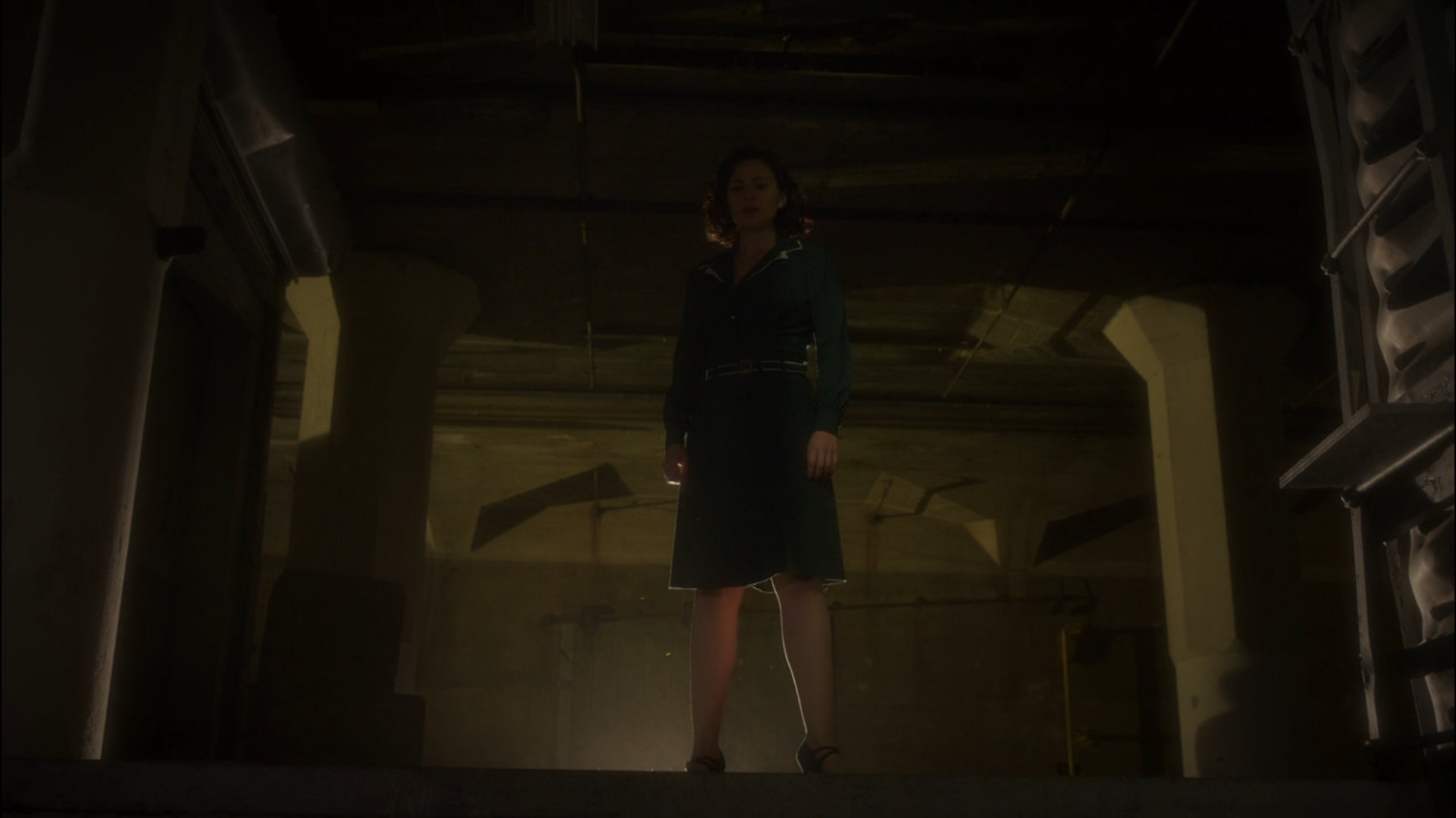 Peggy inside railyards warehouse.