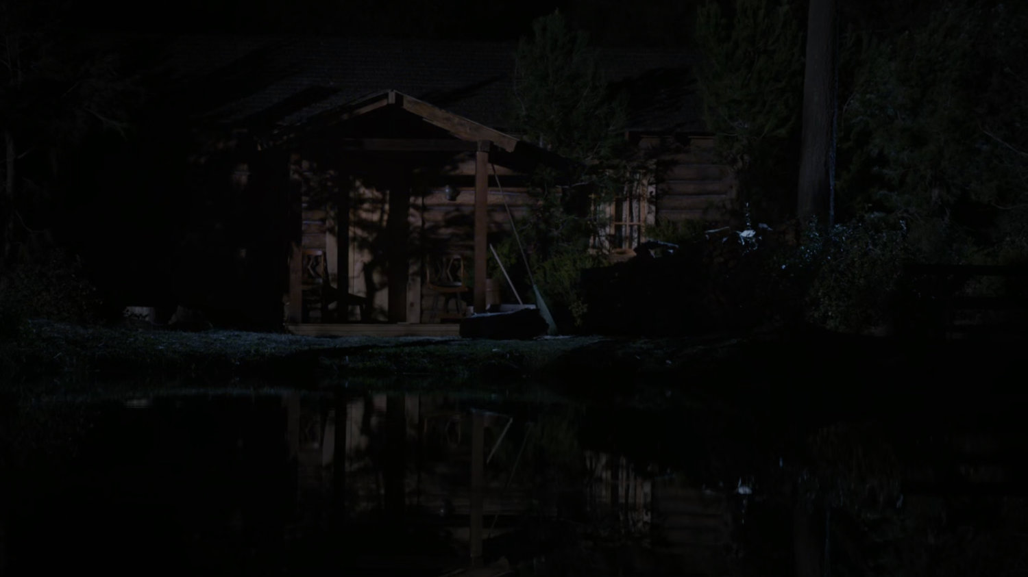 Nighttime shot of Fury's Cabin.