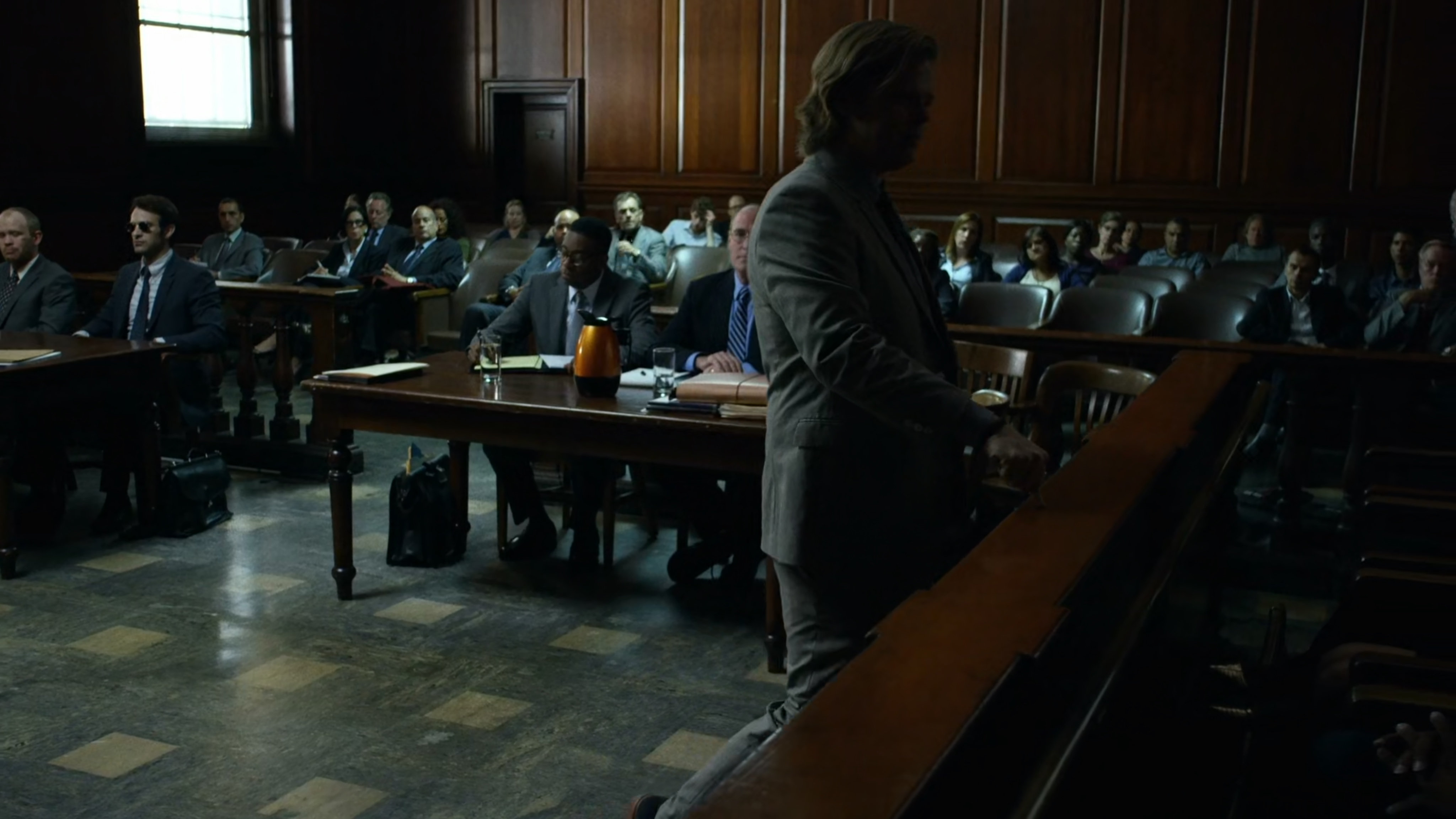 Foggy by the jury inside court room.