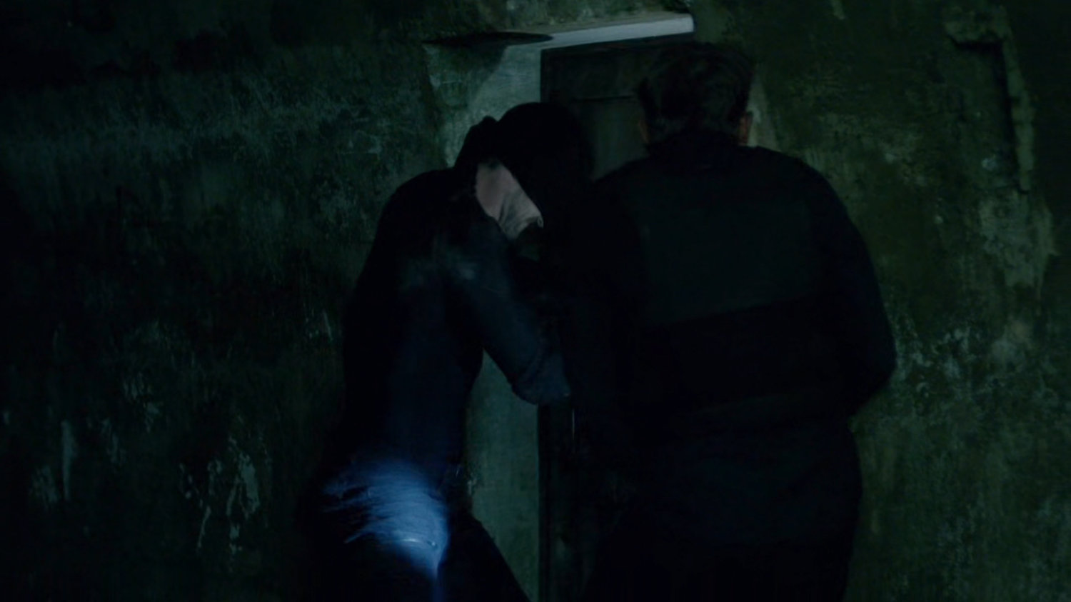Daredevil and Vladimir in access tunnels under an abandoned warehouse.
