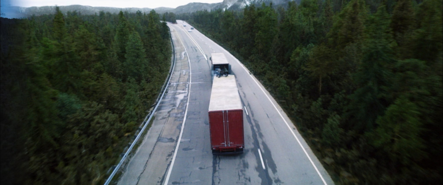Aerial view of trucks on a German interstate.