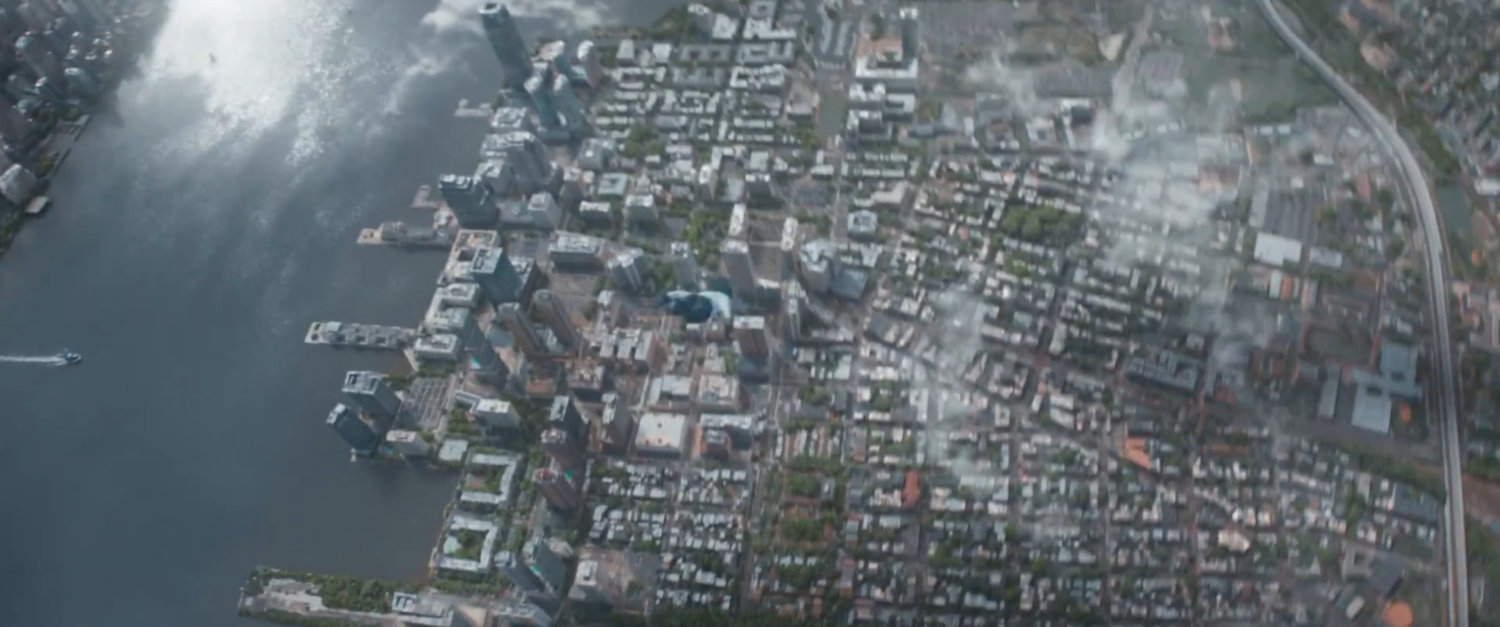 Monica flying above Jersey City.
